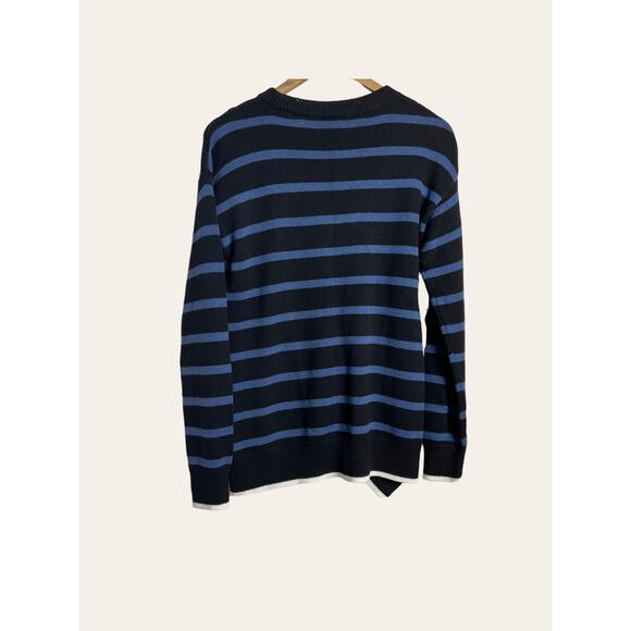 Simply Vera Wang Black Blue Striped Ribbed Asymmetrical Pullover Sweater Size S - Picture 6 of 10